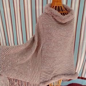Sweater Faux fur trimmed poncho